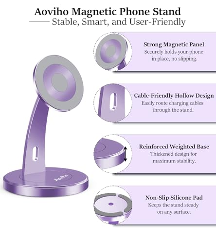 Aoviho Magnetic Phone Stand for Desk, 360° Rotating Phone Holder,Purple - color: Purple