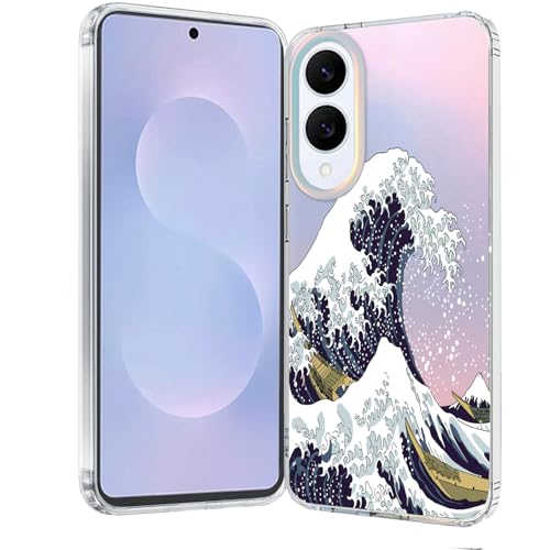 for Samsung Galaxy S25 Edge Case: Clear Matte Cute Flowers Floral Design for Girls Women Slim Flexible TPU Bumper Shockproof Silicone Cell Phone Cover (Great Wave) - color: Great Wave, size: for Galaxy S25 Edge