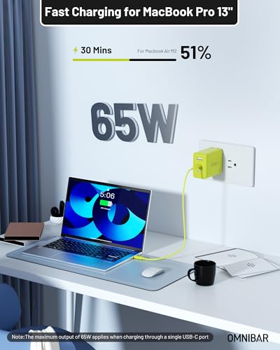 65W USB C Charger Block, 3-Port GaN Fast Wall Charger, Green - color: Lime Green