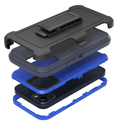 Compatible with iPhone 13 6.1 inch Case,with Screen Protectors,Heavy Duty Rugged Shockproof Full Body Protection Kickstand Case with Belt Clip Holster for iPhone 13 Phone (Blue) - color: Blue