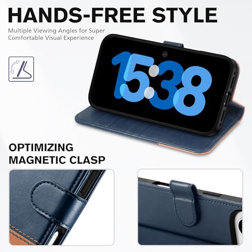 TUCCH Case Wallet for iPhone Air (6.5"), RFID Blocking Folio, Blue & Brown | 4 Card Holders, Kickstand, PU Leather, Magnetic Closure, Shockproof TPU Shell, Protective Flip Cover - color: Two-tone Blue & Brown