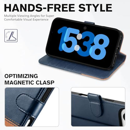 TUCCH Case Wallet for iPhone Air (6.5"), RFID Blocking Folio, Blue & Brown | 4 Card Holders, Kickstand, PU Leather, Magnetic Closure, Shockproof TPU Shell, Protective Flip Cover - color: Two-tone Blue & Brown