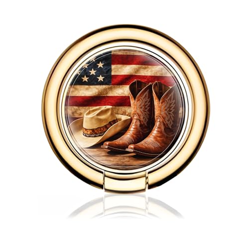 Cell Phone Ring Holder, Cute Metal Phone Grip Stand Finger Ring Kickstand, Flexible 360°Rotation Phone Tablet Case Accessories Compatible with Most Phones Cowboy Boots Amercian Flag - color: Cowboy Boots Amercian Flag