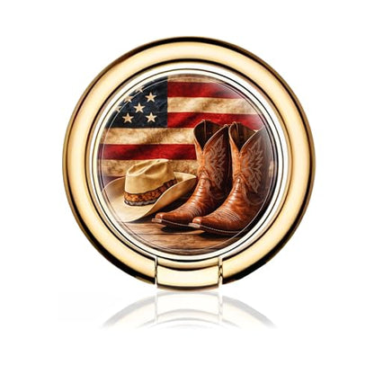 Cell Phone Ring Holder, Cute Metal Phone Grip Stand Finger Ring Kickstand, Flexible 360°Rotation Phone Tablet Case Accessories Compatible with Most Phones Cowboy Boots Amercian Flag - color: Cowboy Boots Amercian Flag