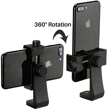 Alphx Universal Smartphone Tripod Cell Phone Holder Mount Adapter Set, Fits iPhone, Samsung, and all Phones, Rotates Vertical and Horizontal with Adjustable Clamp, Includes Mini Tripod