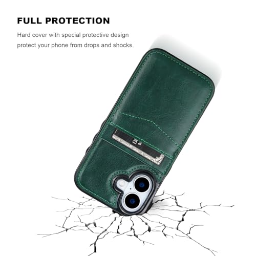 KIHUWEY for iPhone 17 Wallet Case Card Holder Kickstand, Dark Green | Credit Card Slots, PU Leather, Magnetic Clasp, Flip Heavy Duty Protection Cover for Men and Women - color: Dark Green