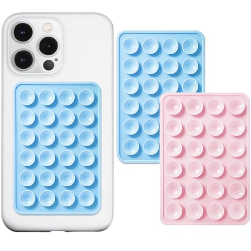 PKYAA Anteel 2 Pack Silicone Suction Phone Case Adhesive Mount, Strong Grip Holder for Selfies and Videos, Hands-Free Sticky Phone Grip for iPhone and Android, 2.17" x 3.15" (Baby Blue&Light Pink) - color: Baby Blue&Light Pink