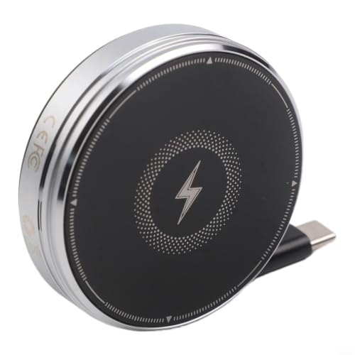 3‑in‑1 Magnetic Wireless Charger Stand, ABS Plastic, 15W 1‑Pack – Retractable Cable, Adjustable Angle Docking Station for Smartphone, Smartwatch & Earbuds(Black)