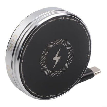 3‑in‑1 Magnetic Wireless Charger Stand, ABS Plastic, 15W 1‑Pack – Retractable Cable, Adjustable Angle Docking Station for Smartphone, Smartwatch & Earbuds(Black)