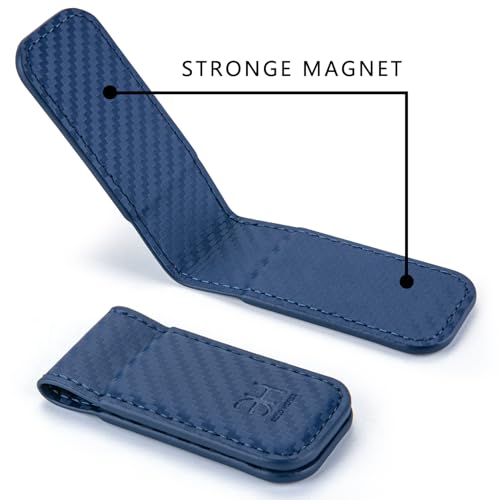 GH GOLD HORSE Slim Magnetic Money Clip Genuine Leather Business Card Holder for Men (Blue) - color: Blue