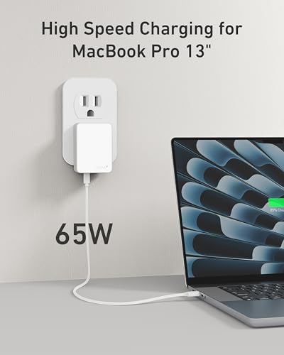 Nekmit USB C Charger, 65W Slim Fast Wall Charger Foldable for Travel, Thin Flat Dual Port with PD 3.0 & GaN Tech for Laptops, MacBook, iPad Pro, iPhone 17/17 Pro / 17 Pro Max, Pixel, Galaxy