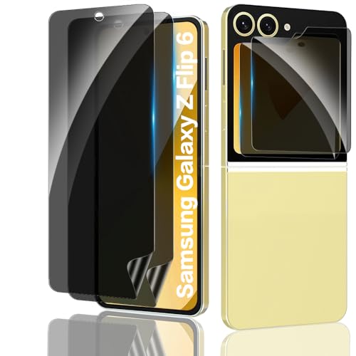 Samsung Galaxy Z Flip 6 Privacy Screen Protector, 2 Pack Inner Anti-Spy Soft Film + 2 Pack Black/Front/Outer Tempered Glass Screen Saver[28°Anti Peep] No Bubble, Case Friendly, Anti Scratch - color: Privacy, size: Flip 6