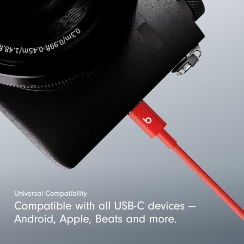 Beats USB-C to USB-C Woven Cable Fast Charging Durable/Tangle-Free Compatible Charger for Apple & Android Devices (1.5 m, 5 ft) - Rapid Red - color: Rapid Red, size: 5 ft, style: USB-C to USB-C