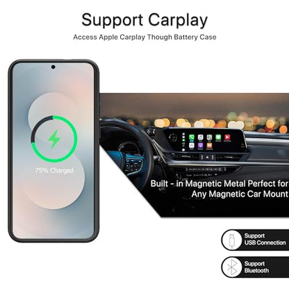 Battery Case for Galaxy S25 FE,Upgraded 12000mAh High Capacity Rechargeable Portable Protective Extended Charger Case Wireless Charging Compatible with S25 FE(6.7 inch) Charging Case & Carplay Black - size: Galaxy S25 FE