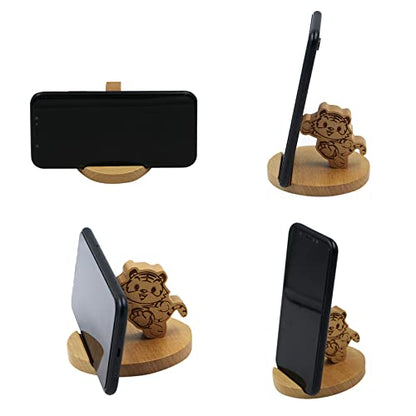 Cute Tiger Wooden Smartphone Desk Holder for All Mobile Phones with Anti-Slip Base and Groove for Phone - color: Tiger