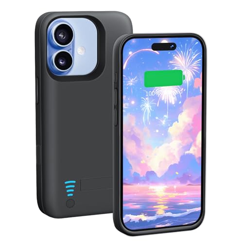 Battery Case for iPhone 17 / iPhone 16 Pro, 5000mAh Rechargeable Extended Battery Charging/Charger Case, Add 100% Extra Juice (6.3 Inches) Black