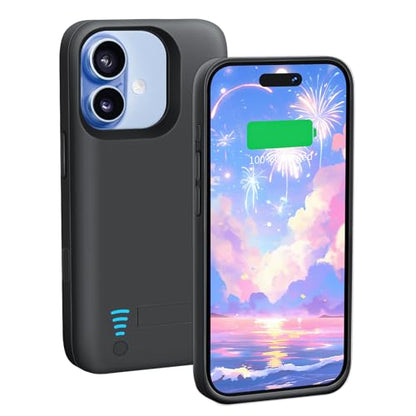 Battery Case for iPhone 17 / iPhone 16 Pro, 5000mAh Rechargeable Extended Battery Charging/Charger Case, Add 100% Extra Juice (6.3 Inches) Black