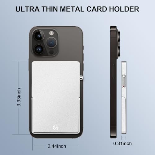 Magnetic Phone Wallet with Adjustable Stand,Pop up Phone Card Holder Quick Access to Bank/Credit Cards, 3.93 * 2.96 * 0.31 Inches Compact Metal Case with RFID Blocking Protection (Silver) - color: Silver