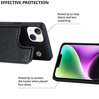 iCoverCase Compatible with iPhone 14 Wallet Phone Case with Card Holder for Women, RFID Blocking Embossed PU Leather Wrist Strap Case 6.1 Inch (Macaron Black) - color: P-Black