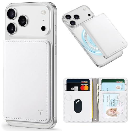 TUCCH Magnetic Wallet for Magsafe iPhone, 6 Card Holders, White | Clear ID Window, RFID Blocking, for iPhone 17/17e/16/15/14/13/12 Pro/Pro Max/Plus, Flip Folio Card Case, PU Leather - color: White