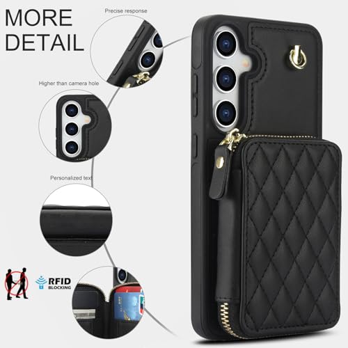 Asuwish Phone Case for Samsung Galaxy S25 5G Wallet Cell Cover with Tempered Glass Screen Protector Wrist Crossbody Strap RFID Blocking Credit Card Holder S 25 25S 25 25S SM-S931U Women Girls Black - color: Black