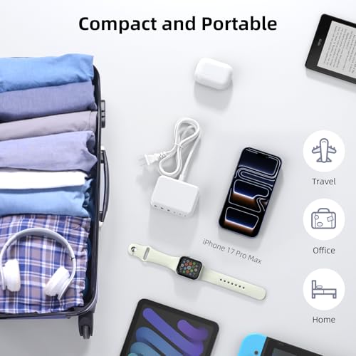 100W 6 in 1 USB Charger, 50% Smaller Charging Station for Multiple Devices - color: A-White