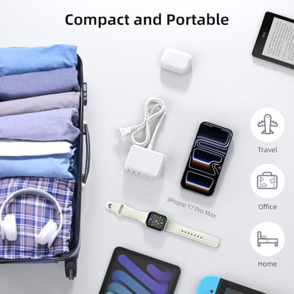 100W 6 in 1 USB Charger, 50% Smaller Charging Station for Multiple Devices - color: A-White