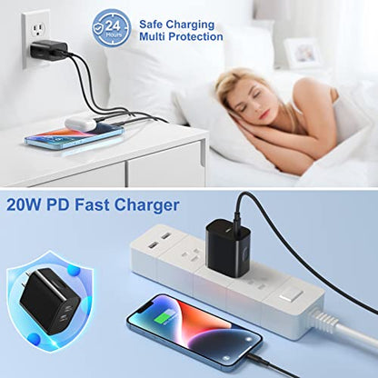 USB C Wall Charger 3 Pack, Costyle 20W Dual Double Port USB C Charger Block - color: Black