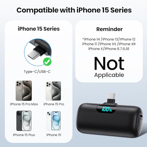 Mini Portable Charger USB C Power Bank,Upgraded 5000mAh PD Fast Charging Battery Pack Built-in USB-C Connector Travel Essential for iPhone17/17Pro/17Pro Max/Air/16 Plus/16Pro Max/15 Series,Android etc