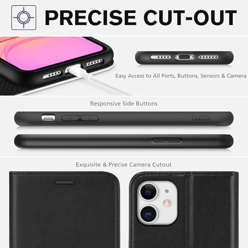 TUCCH Case Wallet for iPhone 11 (6.1"), RFID Blocking Folio, Black & White | 3 Card Holders, Kickstand, PU Leather, Magnetic Closure, Shockproof TPU Shell, Protective Flip Cover - color: Black & White