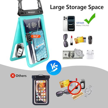 Niveaya [Up to 10.5"]Waterproof Phone Pouch - 2 Pack, Waterproof Phone Lanyard Case with iPhone 17/16/15/14/13 Pro Max up to 9.5", Phone Dry Bags for Vacation Beach Pool Kayak Cruise Travel Essentials - color: Black+ Teal, size: Large 10.5"