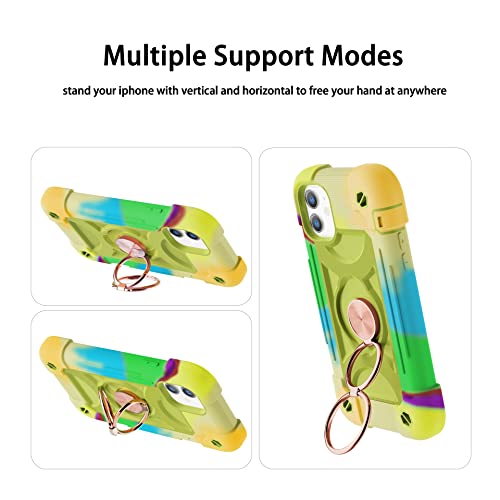 MARKILL Compatible with iPhone 11 Case 6.1 Inch with 360°Rotate Ring Stand, Military Grade Drop Protection Full Body Rugged Heavy Duty Case 3 in 1 Protective Cover - color: Rainbow Green, size: iPhone 11 6.1"