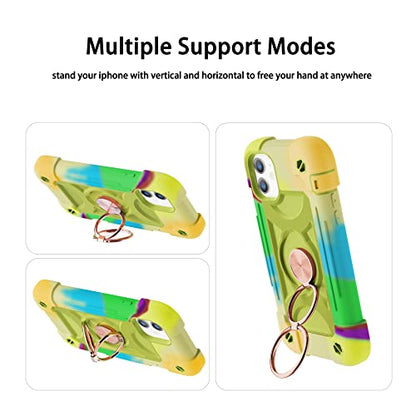 MARKILL Compatible with iPhone 11 Case 6.1 Inch with 360°Rotate Ring Stand, Military Grade Drop Protection Full Body Rugged Heavy Duty Case 3 in 1 Protective Cover - color: Rainbow Green, size: iPhone 11 6.1"