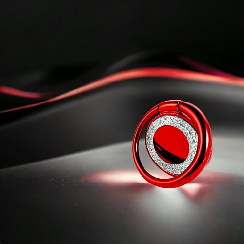 Cell Phone Ring Holder Finger Kickstand Turns 360° Degrees & 180° Degrees Adjustable to Fit Your Needs Helps Stabilize Phone for Selfies iPhone Stand Phone Grip Circle Bling 52014 (Red) - color: Red