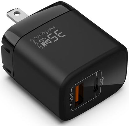 Fast 35W Dual USB-C Plus USB-A Charger - GaN Power Delivery - Fast Compact Power Adapter for Laptops, Smart Phones, Tablets and Thousands of Other Devices (Black, 35W) - color: Black, size: 35W