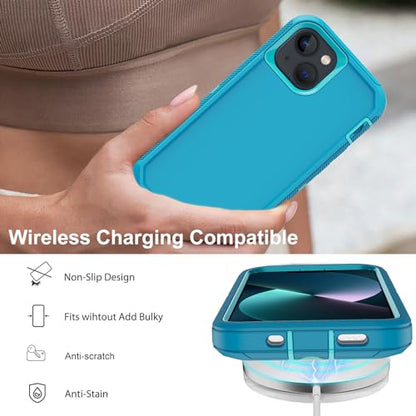 for iPhone 13 Case with 2 Screen Protector,Shockproof Drop Protection Full Body Heavy Duty 3 Layer Military Rugged Durable Phone Cover for Apple iPhone 13 6.1" (Light Blue) - color: Light Blue