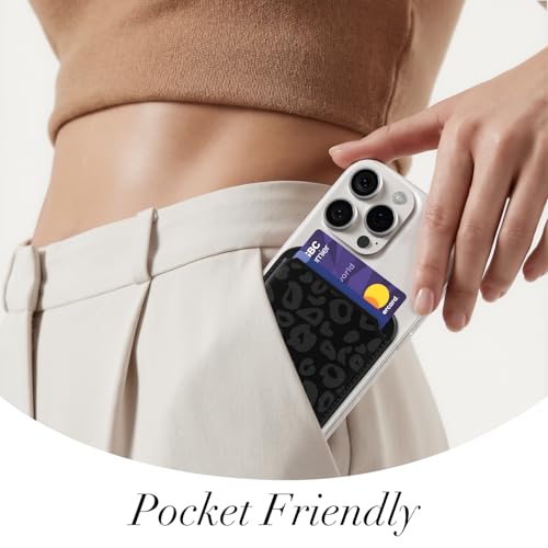 Svanove Leopard Magnetic Phone Wallet Compatible with Magsafe Wallet for Women, Cheetah Print ID Credit Card Holder Wallets for iPhone 17/16/15/14/13/12 Series, Cute Slim Leather Wallets, Black - color: Black