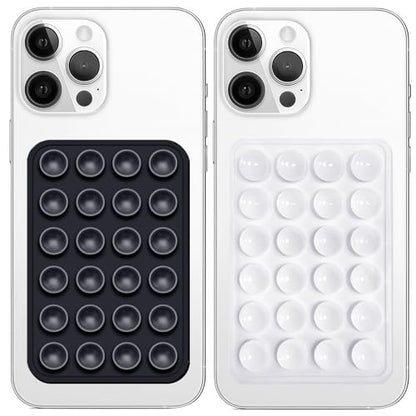 Anteel 2 Pack Silicone Suction Phone Case Mount, Non Slip Sticky Grip for Cellphone, Silicon Adhesive Suction Cup Mount, Strong Grip Holder for Selfies and Videos (Black&White) - color: Black&White