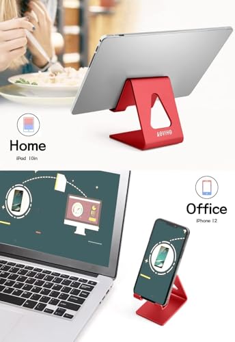 Aoviho Desk Cell Phone Stand, Phone Holder, Aluminum Mobile Phone Cradle Dock for iPhone 14 13 12 pro 11 X Xs max 8 7 6 6s Plus SE 5 5s SE Samsung, All Smart Phones, Red - color: Red