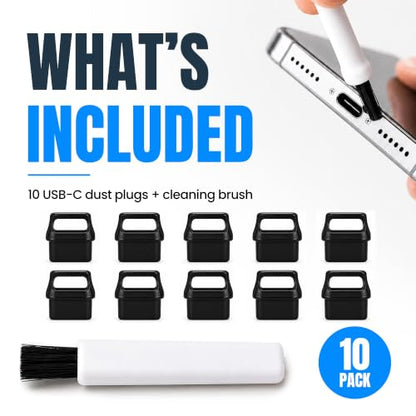 USB C Dust Plugs 50 Pack with Easy Grip Tabs and Cleaning Brush, Black - color: Black, size: 50 Pack