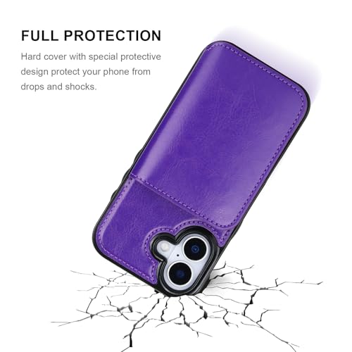 KIHUWEY Compatible with iPhone 17 Wallet Case Credit Card Holder, Premium Leather Kickstand Flip Hidden Magnetic Clasp Durable Shockproof Protective Cover for iPhone 17 6.3 inch (Purple) - color: Purple