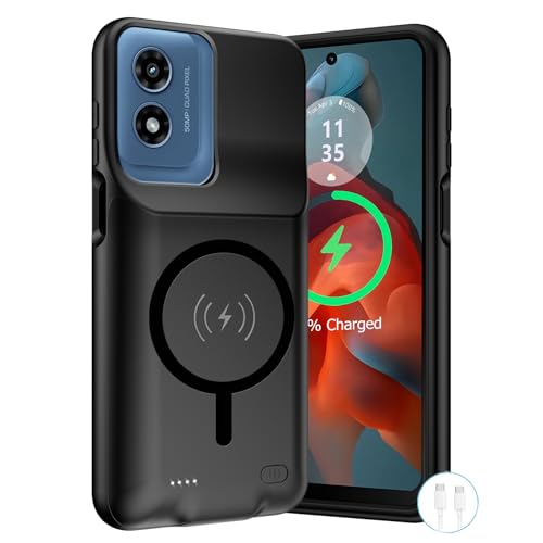 Wireless Charging Case for Moto G Play 2024, Upgraded 10000mAh Rechargeable Portable Charging Case Compatible with Moto G Play 2024 (6.5 inch) with Carplay Extended Battery Pack Charger Case (Black) - size: Moto G Play 2024