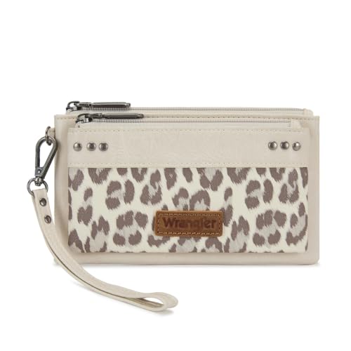 Montana West X Wrangler Large Women's Wallets Card Cases & Money Organizers Western Double Zipper Phone Clutch Wallet for Ladies Female - color: Beige