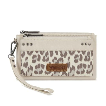 Montana West X Wrangler Large Women's Wallets Card Cases & Money Organizers Western Double Zipper Phone Clutch Wallet for Ladies Female - color: Beige