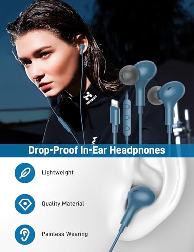 iMangoo for Apple MFi-Certified Soft Headphones for Lightning Wired Earbuds - color: Lake Blue
