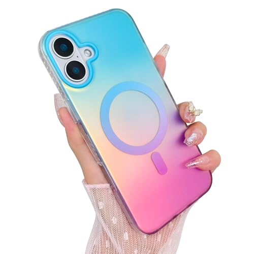 Cute Case for iPhone 16 Plus Case, Iridescent Blue & Pink | Compatible with Magsafe, Aesthetic Girly Matte Glitter Sparkly Rainbow Magnetic Protective Phone Cover for Women Girls - color: 01 Gradient Blue & Pink, size: iPhone 16 Plus (6.7 inch)
