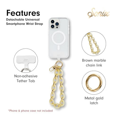 Sonix Phone Wristlet - Detachable Universal Smartphone Wrist Strap, Hands-Free Lanyard Cellphone Bracelet with Tether Tab - color: Ivory Marble