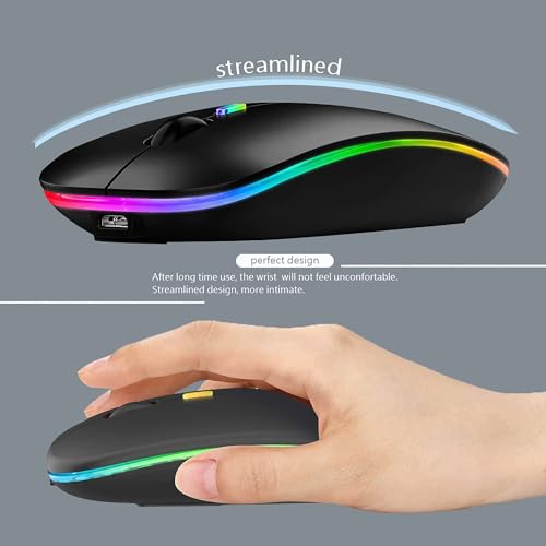 WREANU Wireless Mouse, Rechargeable Bluetooth Mouse for Laptop (Black) - color: Black