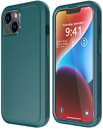 Diverbox for iPhone 14 Case [Shockproof] [Dropproof] [Tempered Glass Screen + Camera Lens Protector],Heavy Duty Protection Phone Case Cover for Apple iPhone 14 (Dark Green) - color: Dark Green-3in1