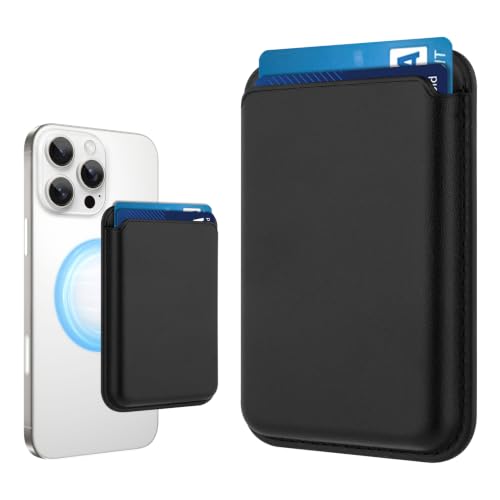Compatible with MagSafe Wallet, Leather TPU Protective, Black - color: Black